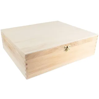 Ideen mit Herz Weinkiste, Holz, mit Deckel, 3 Innenfächer, 35cm x 30cm x 10cm, mit goldfarbenem Metallverschluss, ideal zum Basteln und Bemalen, DIY Holzkiste