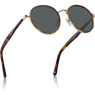 Runde Damen Sonnenbrille Polarisiert 100% UV-Schutz - Brillenetui & Tasche - Vintage Design