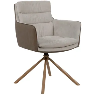 Mid.you Armlehnstuhl , Braun, Beige , Metall, Textil , 59x88x63 cm , Sitzfläche 360° drehbar , Esszimmer, Stühle, Polsterstühle