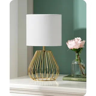 EDISHINE Nachttischlampe, Moderne Tischlampe Industrial mit E14 Leuchtmittel, Vintage Tischleuchte, für Schlafzimmer, Wohnzimmer, Weiß & Gold