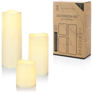 Nordstern LED Kerzen 3er Set - Stumpenkerzen mit flackernden Licht und Timerfunktion - 6 h Warmweißes batteriebetriebenes Licht - Indoor & Outdoor
