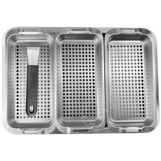 Gelukt BBQ-Satz - Edelstahl-Grilltopf für Gemüse und Fleisch - Grillzubehör für Gemüse und Fisch - Inklusive 3 perforierten Edelstahl-Grillkugeln, 1 Servierschale und Griff - Silber - Silber