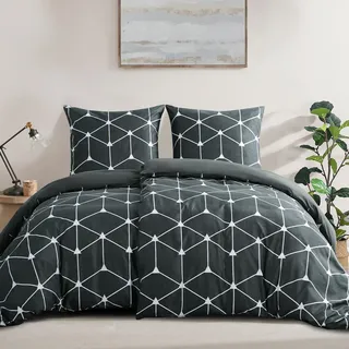 RUIKASI Bettwäsche 135x200 4teilig Anthrazit - Bettbezüge 135 x 200 2er Set mit Geometrie Muster, Bettwäsche-Sets 135x200cm aus Mikrofaser mit Reißverschluss Weich und Bügelfrei