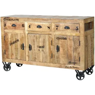 Mid.you Sideboard , Naturfarben, Schwarz , Metall , Mangoholz , massiv , 3 Schublade(n) Schubladen , 140x86x40 cm , stehend , Holzmöbel, Kommoden Holz, Sideboards Holz