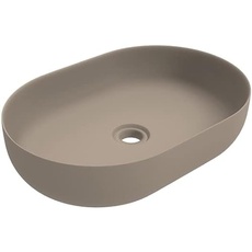 ERCOS Oval Keramik Aufsatzwaschbecken, Badezimmer Waschbecken Farbe Matt Cappuccino, Ohne Überlauf, Maße 600x416 mm