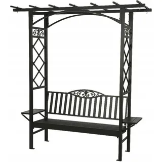 Bank mit Aluminium Pergola schwarz 210cm für den Garten - Schwarz