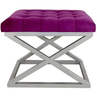 Atelier Del Sofa Stylish Pouffe with Metal Frame, 50 x 42 x 40 cm | 100% Polyester Babyface, Silver & Fuchsia | Perfect for Modern Living Rooms & Bedrooms