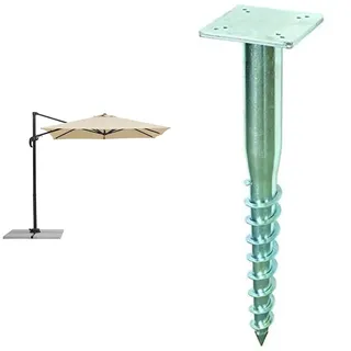 Schneider Sonnenschirm Rhodos Junior, natur, 230 x 230 cm quadratisch, 759-02, Gestell Alu/Stahl, Bespannung Polyester, 17 kg & Universal-Bodendübel für Ampelschirme, 897-55, zum Eindrehen, 6.5 kg