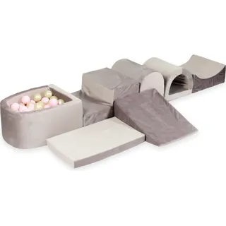 Der größte Schaumstoffspielplatz mit Pool Micro Velvet Lila + 100 Bälle: Hellgold, Hellrosa