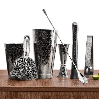 SKY FISH Cocktail Shaker Set, Ätzen Cocktail Shaker Kit in Geschenkbox 7er Set, Handwäsche. (Schwarz)