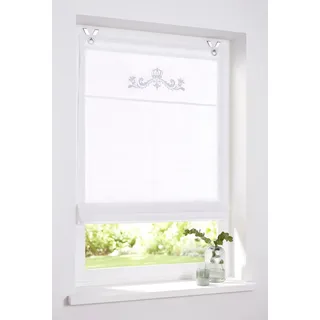 Rollos & More Raffrollo Baumwolle, weiß, Ösen, Kessy Crown, 45x140cm weiß/silber