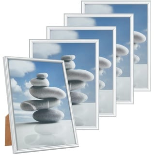 Alishomtll Silber Bilderrahmen 5er Set, 15x20cm, Fotorahmen mit HD-Acrylglas Bilderrahmen zum Aufhängen/Aufstellen Fotogalerie Display Kunststoffrahmen Set für Mehrere Bilder Fotos, Silber