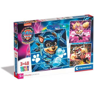 Clementoni - 25303 - Supercolor Puzzle - Paw Patrol - 3 Puzzle mit 48 Teile Ab 5 Jahren, Buntes Kinderpuzzle Mit Besonderer Leuchtkraft & Farbintensität, Geschicklichkeitsspiel Für Kinder