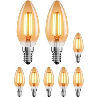 ledscom.de 8 Stück E14 LED Leuchtmittel, Kerze, extra warmweiß (2500 K), 4,1 W, 458lm, goldfarben