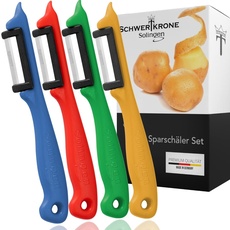 Schwertkrone Obstschäler Pendelschäler Gemüseschäler Sparschäler/Solingen Germany Rechts- und Linkshänder bunt gemischt Set - 4 Stück - Zufällige Farbe