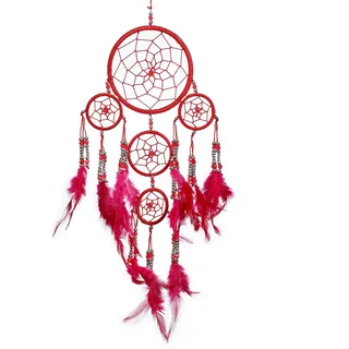 Pink Pineapple Dreamcatcher mit Federn und Silber Perlen: Handgemachter Traumfänger Vielen Farben Erhältlich - Kleine Traumfanger Mit 12 cm Durchmesser und 35 cm Lang (Rot)