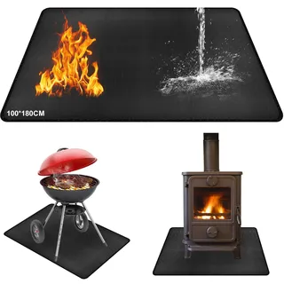 100x180cm Grillunterlage Bodenschutzmatte, BBQ-Feuerfeste Unterlage, 3 Schicht Grillmatte Bodenschut, Wiederverwendbar Grill Unterlage für Gasgrill Bodenschutz, Leicht zu reinigen und wasserdicht
