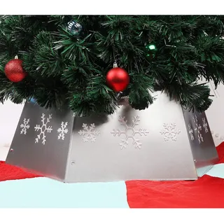 Blissun Metall Weihnachtsbaum Ring Weihnachtsbaum Kragen mit Gedruckt Schneeflocke Weide Baum Rock Basis Ständer für Weihnachtsbaumschmuck (Silber)