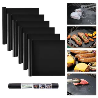 6er Set BBQ Grillmatte für Gasgrill 32x40cm | Grillmatten Teflon Grillplatte,Antihaft Grill Matte Backmatte, Wiederverwendbar Grill Matten für Gasgrill und Holzkohle, PFOA-Fre