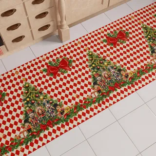 PETTI Artigiani Italiani - Weihnachts-Küchenläufer, Rutschfester und waschbarer Weihnachts-Küchenteppich, Weihnachtsteppich 52x280 cm Roter Nussknacker, Made in Italy