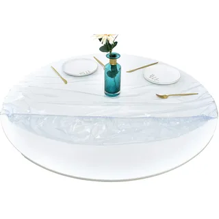 Rally Home Goods Vinyl-Tischdecke für drinnen und draußen, hochwertig, transparent, rund, mit elastischem Rand, wasserdicht, abwischbar, feiner Kunststoffschutz von 100-142 cm Durchmesser