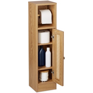 Relaxdays Toilettenpapierhalter stehend, Badezimmeregal HBT: 80x20,5x21 cm, Holzoptik, schmaler WC Papier Schrank, braun