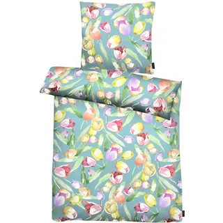 Bettwäsche APELT "Tulip", blau, B/L: 135cm x 200cm, 1 Stk., 1 Stk., Satin, B/L: 80cm x 80cm, 2 tlg., Satin, Obermaterial: 100% Baumwolle, Bettwäsche, Bettwäsche, Bettwäsche-Set mit Reißverschluss, Baumwoll-Satin, Digitaldruck