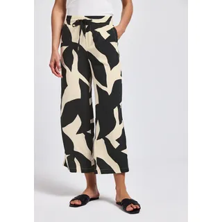 Stoffhose STREET ONE "Style Emee", Damen, Gr. 34, Länge 26, grau (whale tail grau), Web, Obermaterial: 100% Viskose, bedruckt, 7/8-Länge, Hosen Stoffhose, Sommerhose mit elastischem Bund und Tunnelzug, mit grafischem Muster