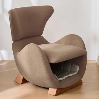 MODFU 2-in-1 Sessel Relaxsessel für Mensch und Haustier,Polstersessel Loungesessel mit Haustiernest unter der Sitzfläche,mit Massivholzfüße,Braun - Braun