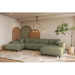 Wohnlandschaft Sofa U-Form GLORIA in Stoff Artico Grün - Grün