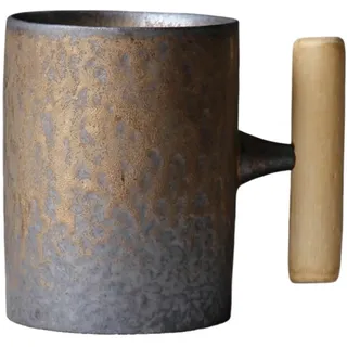GBYUHAIJUN Kaffeetassen Mit Untertassen Vintage Keramik Kaffeetasse Tumbler Rost Glasur Tee Milch Bier Becher mit Holzgriff Wasser Tasse Home Office Drinkware(Style-3 B)