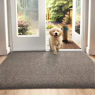DEXI Fußmatte Innen 60 x 90 cm, rutschfeste Schmutzfangmatte, Maschinenwaschbare Fussmatte, Saugstarke Türmatte, Sauberlaufmatte, Eingangsteppich für Hund, Haustür & Flur, Braun-blau
