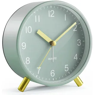 Jisile Wecker Analog, Wecker Ohne Tickgeräusche, Moderner Quarzwecker mit goldenem Ständer, Salbeigrün Zifferblatt, Retro Wecker, Batterie Operated, Schlafzimmer Uhr