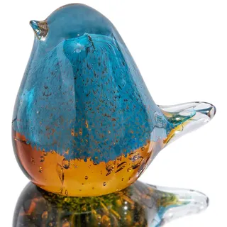 H&D Moderne Glasskulptur - Kreative Deko Tier Skulptur aus Glas - Blau und Gelb Vogel