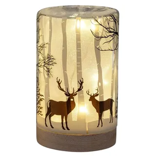 formano LED Deko Licht Hirschdeko Leuchtglas mit Holzsockel 15 cm Timer 6/18h - Braun, Schwarz