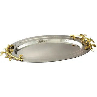 Elegance Eleganz Golden Vine, Edelstahl Tablett oval, 16,5, 25,4 cm, Silber/Gold
