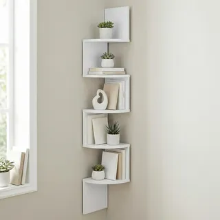 VASAGLE Eckregal 1-tlg., Wandregal, Bücherregal mit 5 Ablagen, Höhe 126cm - Weiß