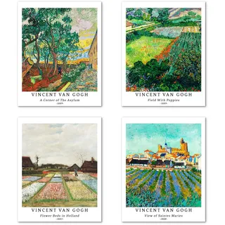 Berkin Arts Kunstdruck Ungerahmt Landschaft Bilder Set von 4, Poster Größe: 28x35 cm Premium Kunstpapier Wanddeko Moderne Grün Wunderbarem Botanische Passenden Collage Deko Vincent Van Gogh Poster