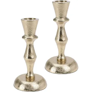 2 Metall Kerzenleuchter im Set Kerzenständer Stabkerzenhalter, Höhe 12,5cm Farbe Gold im Antiklook (2er Set VAR2)