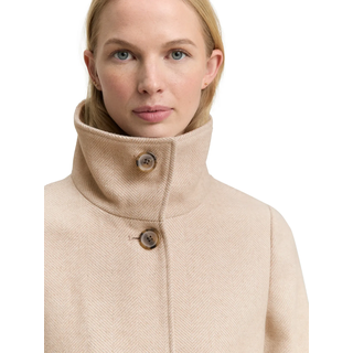 Wollmantel TOM TAILOR, Damen, Gr. XS, beige (beige heringbone), Strick, Obermaterial: 85% Wolle, 15% sonstige Fasern. Futter: 100% Polyester, Fischgratmuster, regular fit ca. Mitte Oberschenkel, Rundhals, Bündchen, Mäntel Wollmantel, mit Knopfleiste und Stehkragen