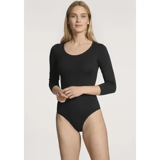 Body CALIDA "Natural Comfort", Damen, Gr. XXS (32/34), N-Gr, schwarz, Single Jersey, Obermaterial: 92% Baumwolle, 8% Elasthan, unifarben, normal, Rundhals, gerader Abschluss, Bodys Body, 3/4-Arm, elastisch, Single Jersey, weich, Rundhals-Ausschnitt