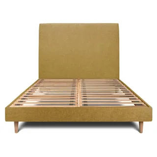 Bett mit Kopfteil – Korbgeflecht-Canvas-Stoff - 140 x 200 cm - Gelb