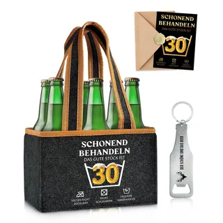 Lustige Geschenk 30 Geburtstag Männer, Männerhandtasche Bier mit Flaschenöffner und Grußkarten, Schonend Behandeln 30 Geschenk für Männer Frauen, Bier Flaschentasche für 6 Flaschen