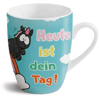 Nici Tasse Schwarzes Einhorn Carbon Flash ' Heute ist dein Tag ' schöne fröhliche Farben, Durchmesser 8 cm, Höhe 10 cm, Volumen 300 ml, ideal als Geschenk für Kinder zum Geburtstag, zur Einschulung