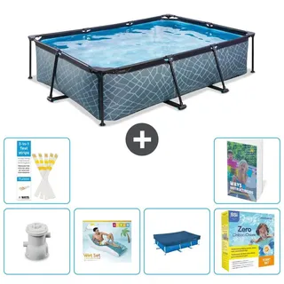 Exit Pool Rechteckig - Steinoptik - 300x200x65 cm - 5-teilig S291 - Grau