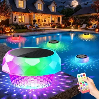 yowin Poolbeleuchtung Solar, LED Pool Licht Schwimmend mit Fernbedienung, Timer, 3 Modi, IP68 Wasserdicht Pool Lichter Unterwasser Solar für Whirlpool Teichs SPA Garten Balkon Außen Deko