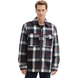 TOM TAILOR Herren Flanell Karo-Jacke mit Brusttaschen,35776 - Navy red Big Check, L