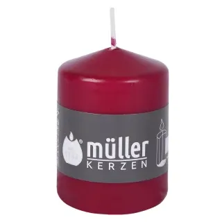 Müller Kerzen Stumpenkerze, weinrot, Hochwertige Stumpenkerze mit gleichmäßigem Abbrand, 1 Packung = 6 Stück, (Ø x H): 57 x 80 mm