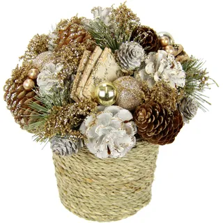 Kunstpflanze I.GE.A. "Natur-Gesteck Zapfen", gold, B:17cm H:18cm L:17cm, Kunstpflanzen, Kunstpflanze, Im Topf mit Christbaumkugeln Tanne Gesteck Weihnachtsdeko Tischdeko