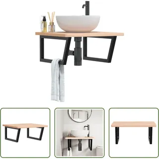 The Living Store Waschbeckenregal Wandmontage Stahl und Massivholz Buche - Braun